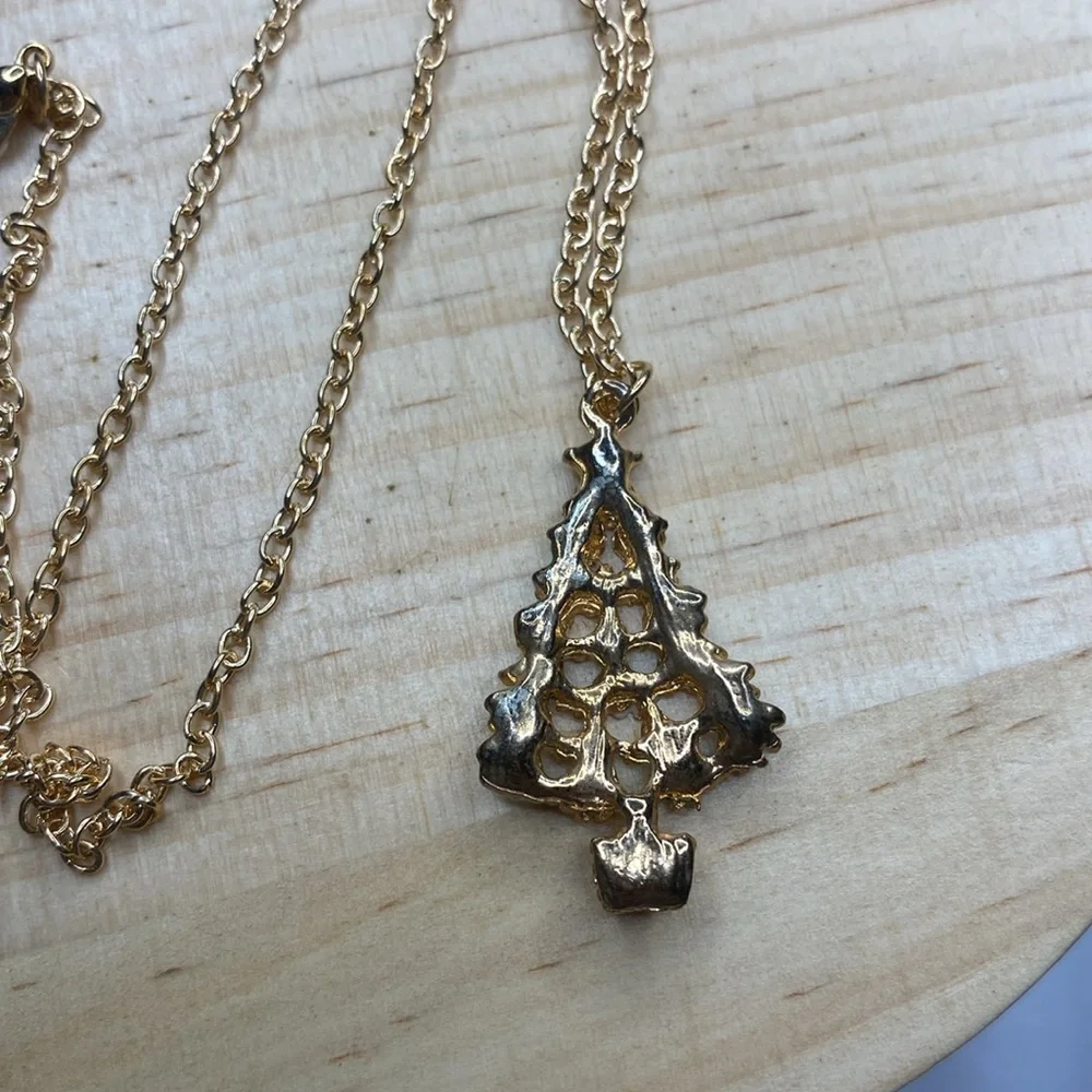 Frosted Decorated Christmas Tree Necklace Festive Holiday Merry Goldtone‎ 1.5in